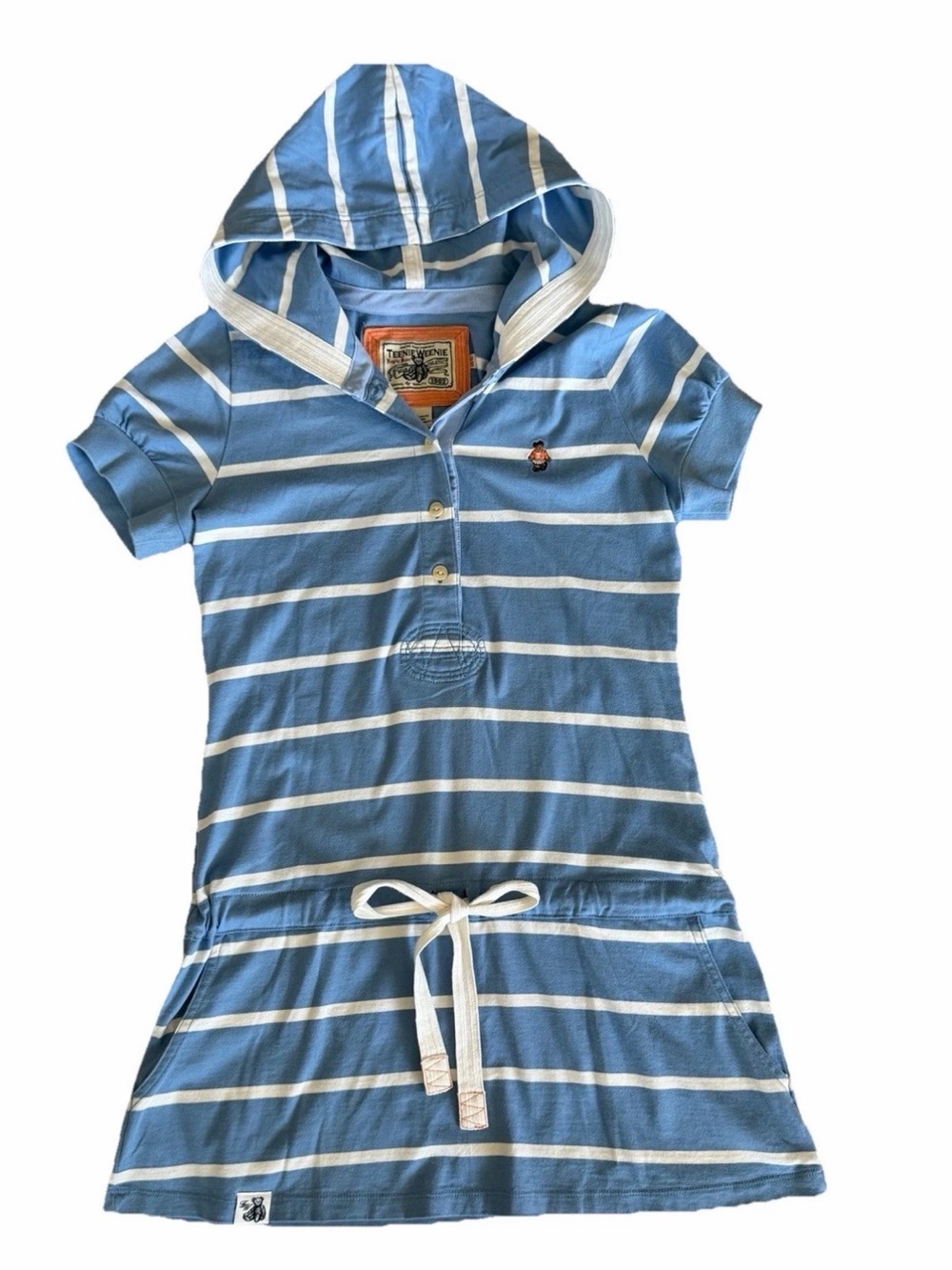 Teenie Weenie Rugby Bear Blue & White Striped Hooded Polo Dress